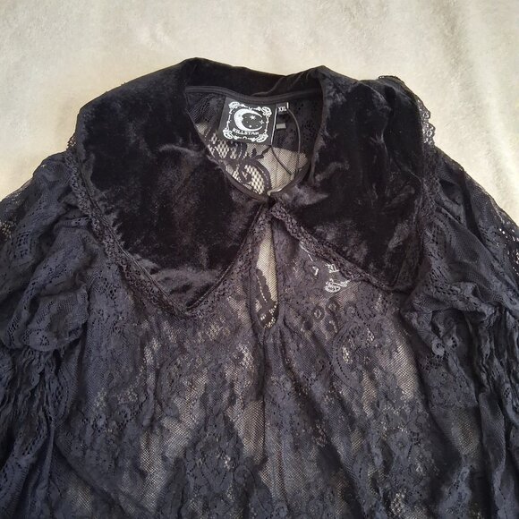Killstar NWT Women's Size XXL Black Bite Tonight Gothic Lace Velvet Collar Top - Picture 6 of 16